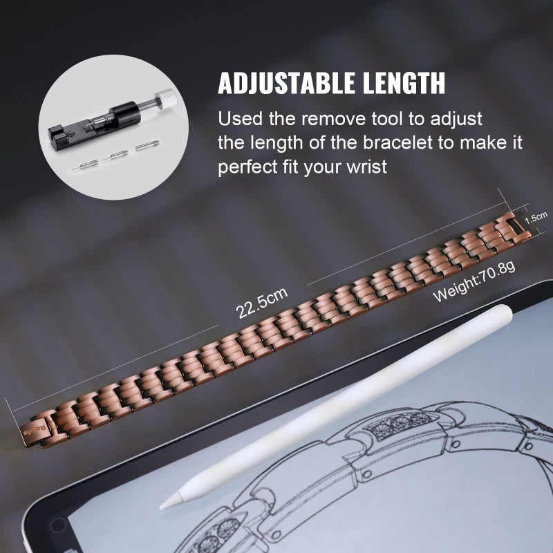RainSo Mens Copper Double Row Magnetic Bracelets with 3500 Gauss Wristband Adjustable (Double Row Magnetic Style 2) - Image 5